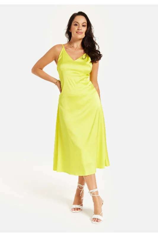 Midi dresses with abstract art prints for an artistic statementLiquorish Yellow Satin Midi Dress With Spaghetti Straps Midi dresses with abstract art prints for an artistic statementLiquorish Yellow Satin Midi Dress With Spaghetti Straps