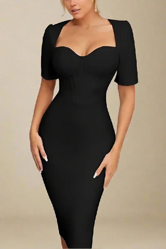Midi dresses with halter necks for a stylish and comfortable optionLola Short Sleeve Bodycon Midi Dress - Classic Black Midi dresses with halter necks for a stylish and comfortable optionLola Short Sleeve Bodycon Midi Dress - Classic Black
