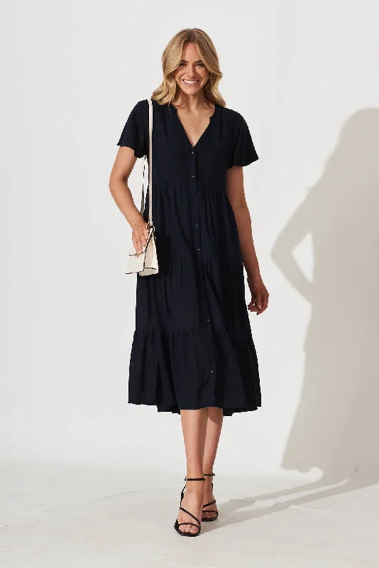 Midi dresses with wrap - around skirts for a customizable fitMarvela Midi Shirt Dress In Navy Linen Blend Midi dresses with wrap - around skirts for a customizable fitMarvela Midi Shirt Dress In Navy Linen Blend