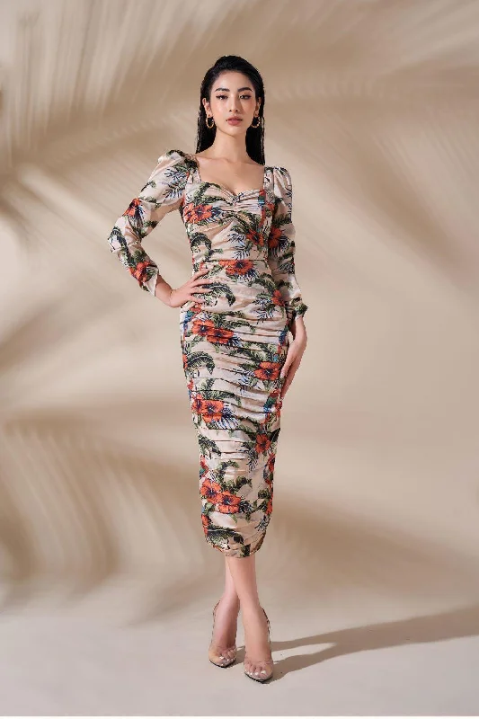Plaid midi dresses for a fall - themed family gatheringMirabel Gathered Semi-Heart Neck Silk Midi Dress Plaid midi dresses for a fall - themed family gatheringMirabel Gathered Semi-Heart Neck Silk Midi Dress