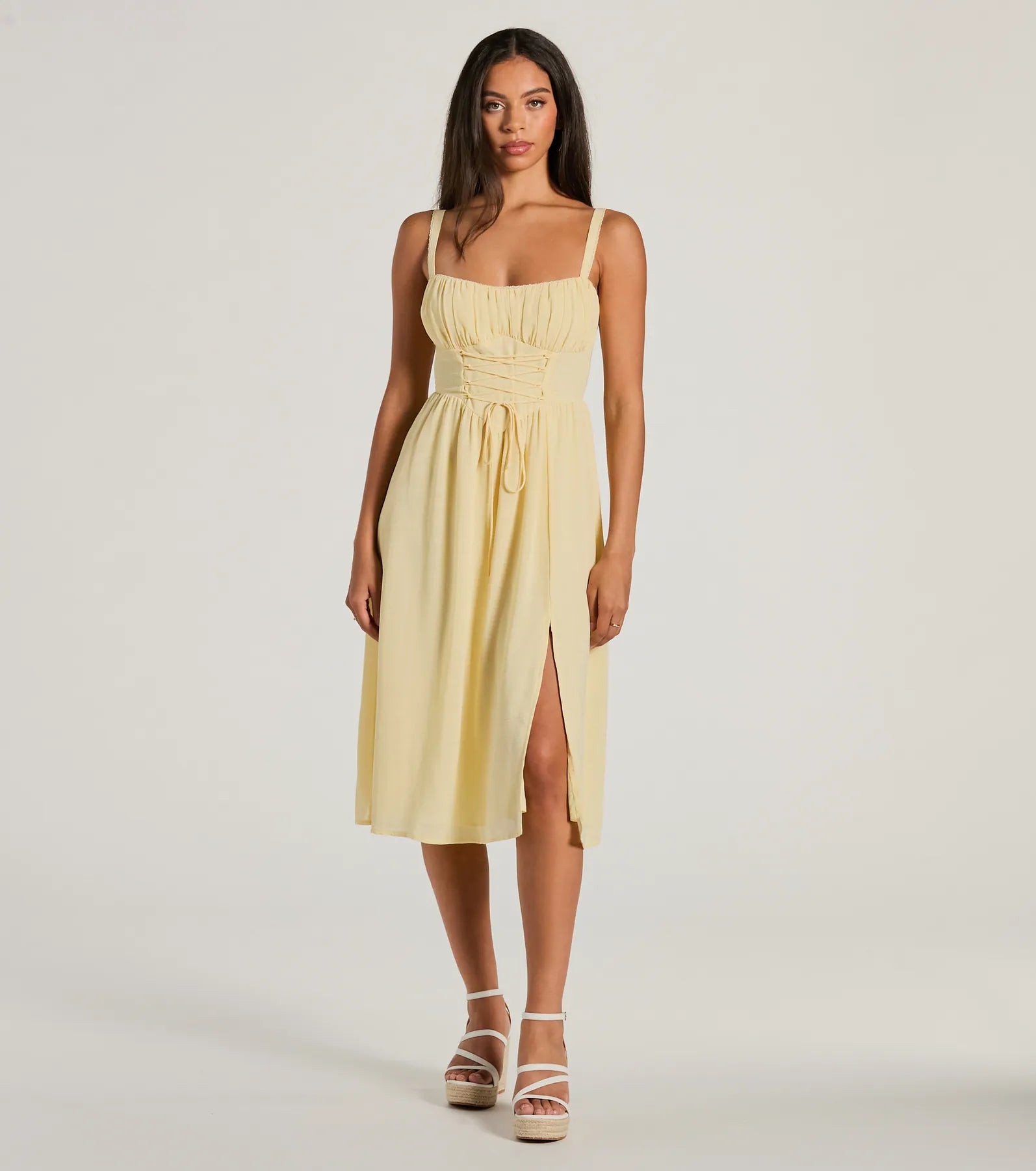 Modern Romance Sleeveless Lace-Up A-Line Midi Dress