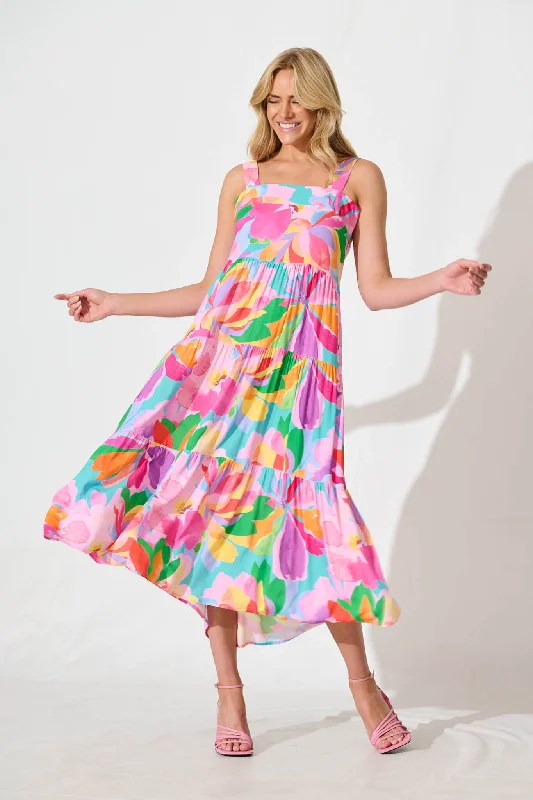 Midi dresses with ruffled bodices for a more pronounced feminine lookMy World Midi Dress in Multi Print Midi dresses with ruffled bodices for a more pronounced feminine lookMy World Midi Dress in Multi Print