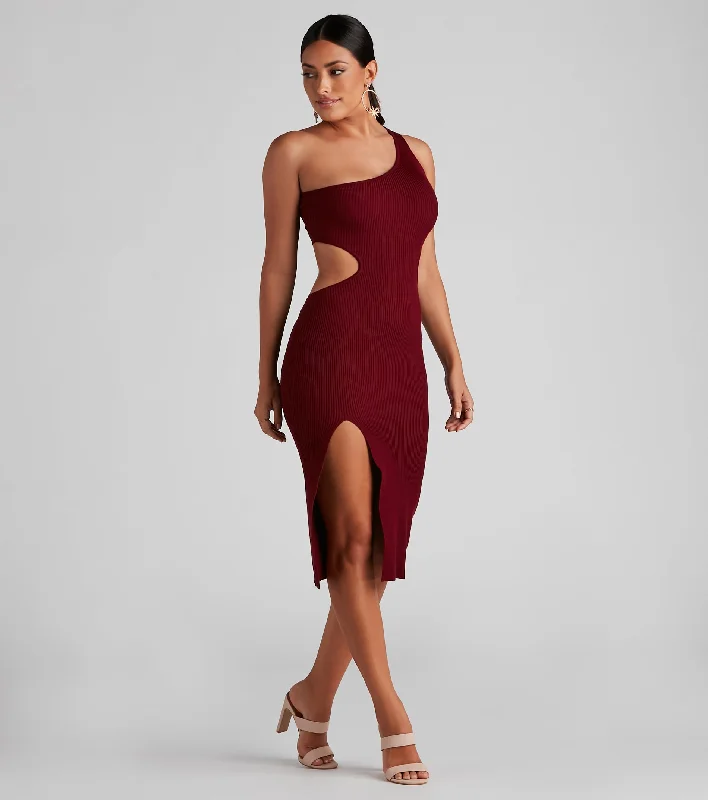Midi dresses with ruffled bodices for a more pronounced feminine lookOnly View One Shoulder Sweater Dress