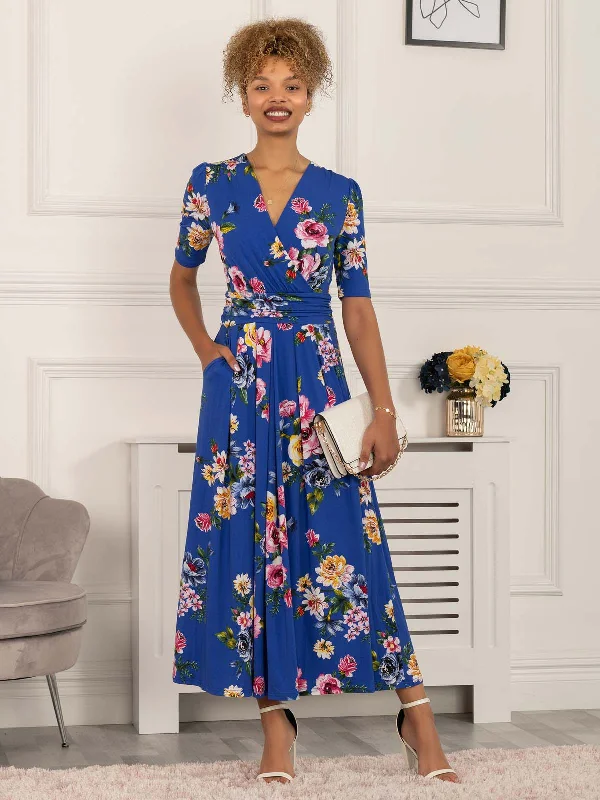 Maxi - inspired midi dresses with flowing fabrics for a beachy vibePaislyn Pleat Jersey Maxi Dress, Blue Floral Maxi - inspired midi dresses with flowing fabrics for a beachy vibePaislyn Pleat Jersey Maxi Dress, Blue Floral