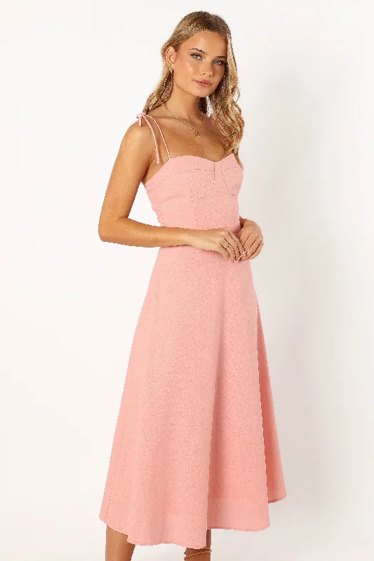 Sleeveless midi dresses with lace details for summer weddingsRemi Midi Dress - Soft Rose