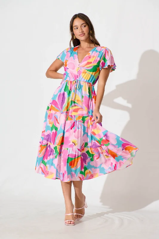 Wrap - style midi dresses in silk for a sophisticated office lookSaturday Midi Dress in Multi Print Wrap - style midi dresses in silk for a sophisticated office lookSaturday Midi Dress in Multi Print