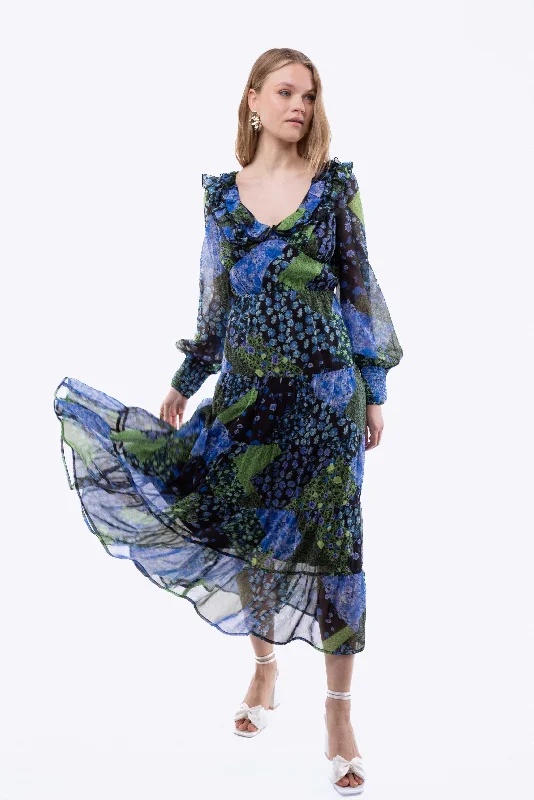Midi dresses with cold - shoulder cutouts for a trendy styleSilkroad Daughters Balloon Sleeve Tiered Midi Dress Midi dresses with cold - shoulder cutouts for a trendy styleSilkroad Daughters Balloon Sleeve Tiered Midi Dress