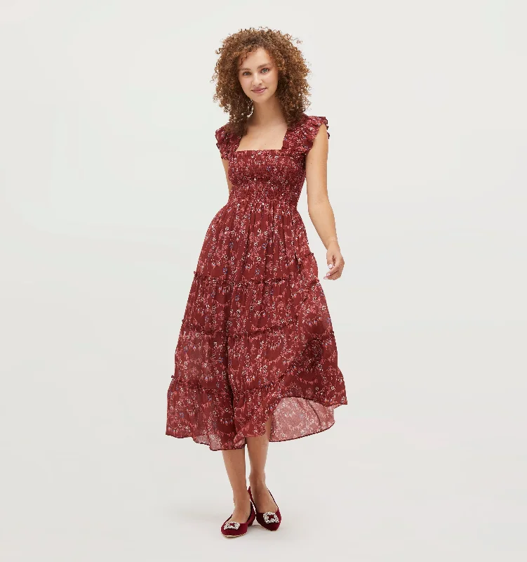 Midi dresses with ruched sleeves for a more fitted and stylish arm lookThe Ellie Nap Dress - Garnet Charm Scallop Crinkle Chiffon Midi dresses with ruched sleeves for a more fitted and stylish arm lookThe Ellie Nap Dress - Garnet Charm Scallop Crinkle Chiffon