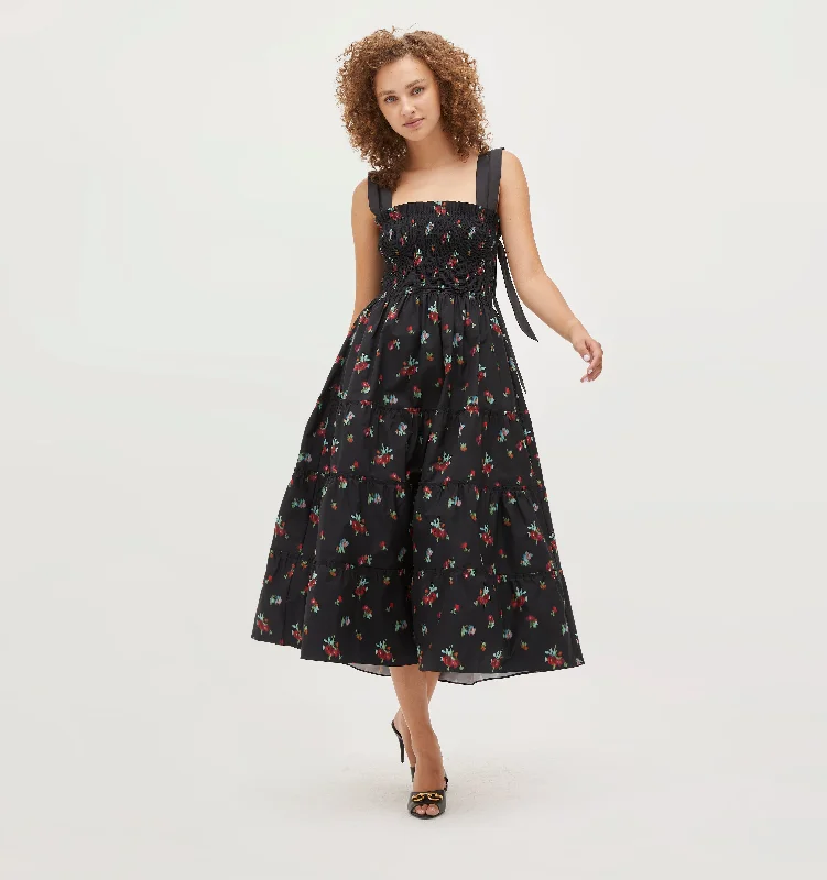 Plaid midi dresses for a fall - themed family gatheringThe Ribbon Ellie Nap Dress - Black Ikat Floral Taffeta Plaid midi dresses for a fall - themed family gatheringThe Ribbon Ellie Nap Dress - Black Ikat Floral Taffeta