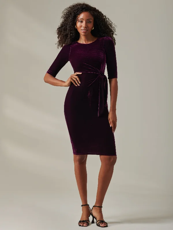 Midi dresses with keyhole backs for a flirty and unexpected detailVelvet Side Tie Midi Dress, Dark Purple Midi dresses with keyhole backs for a flirty and unexpected detailVelvet Side Tie Midi Dress, Dark Purple