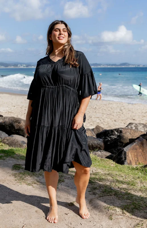 Midi dresses with denim fabric for a casual yet stylish day outLillie Dress in Black by Worthier Midi dresses with denim fabric for a casual yet stylish day outLillie Dress in Black by Worthier