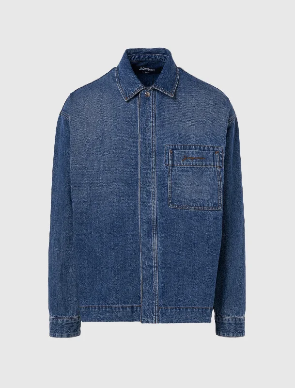 Plus Size Men's Light Wash Denim Bomber Jacket for a Casual and Trendy LookLE CHEMISE DE NIMES Plus Size Men's Light Wash Denim Bomber Jacket for a Casual and Trendy LookLE CHEMISE DE NIMES