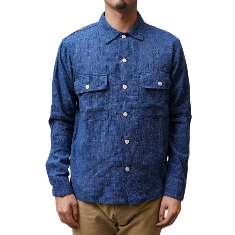Plus Size Men's Denim Work Shirt with Multiple Pockets for PracticalityStudio D'Artisan "Awa-Ai" Natural Indigo Shijira Plaid Shirt Plus Size Men's Denim Work Shirt with Multiple Pockets for PracticalityStudio D'Artisan "Awa-Ai" Natural Indigo Shijira Plaid Shirt