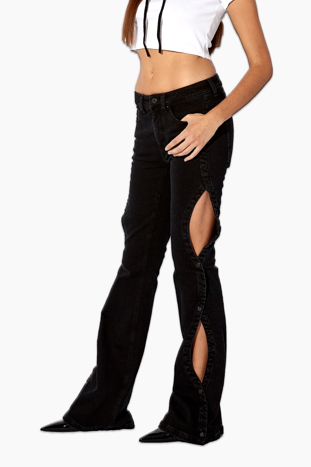 SIDE CUTOUT WIDE LEG JEAN | BLACK