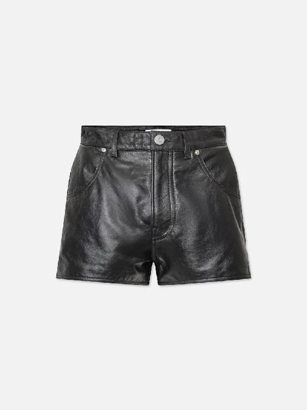 Side Slit Leather Short -- Black