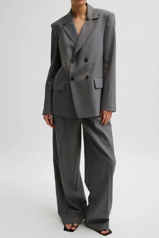 Men's Denim Henley Top with a Contrast Collar for a Stylish TwistTibi Grant Suiting Double Breasted Blazer - Grey Multi Men's Denim Henley Top with a Contrast Collar for a Stylish TwistTibi Grant Suiting Double Breasted Blazer - Grey Multi