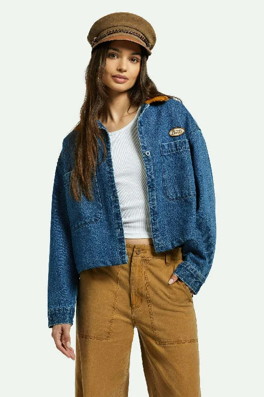 Men's Denim Vest with a Faux Leather Trim for an Urban and Cool StyleUtopia L/S Overshirt - Washed Denim Men's Denim Vest with a Faux Leather Trim for an Urban and Cool StyleUtopia L/S Overshirt - Washed Denim