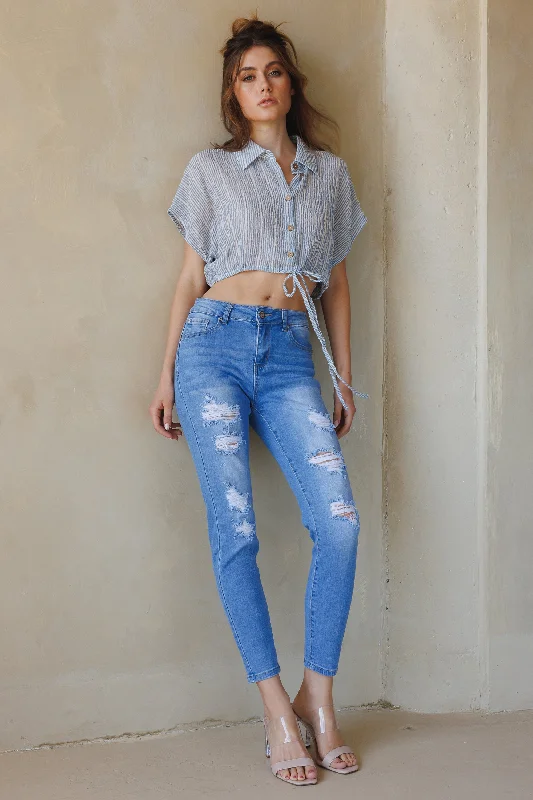 Men's Denim Crop Top for a Modern and Fashion - Forward StyleHigh Rise Destructed Skinny Jeans Men's Denim Crop Top for a Modern and Fashion - Forward StyleHigh Rise Destructed Skinny Jeans