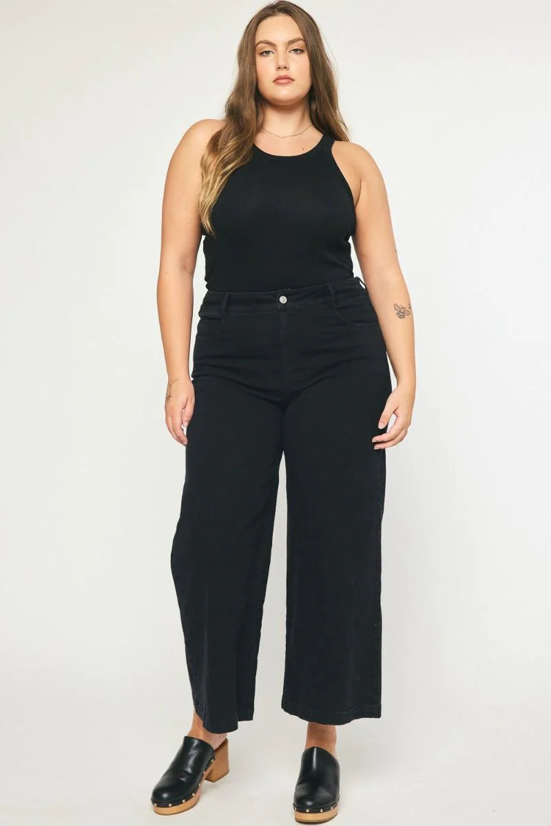 Women's polka - dot dressy pants Distressed women jeans for a trendy and edgy look Black Wide Leg Denim Pants