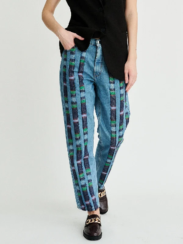 Women's long - sleeve jumpsuit pants Straight - leg women jeans with a classic and timeless appeal Clover Wool Striped Jeans Women's long - sleeve jumpsuit pants Straight - leg women jeans with a classic and timeless appeal Clover Wool Striped Jeans