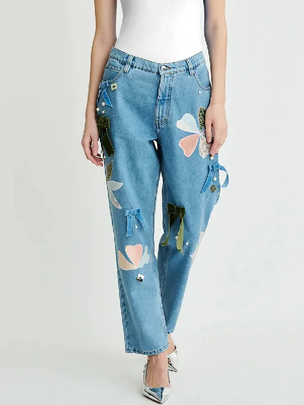 Women's pants with reflective strips Acid - wash women jeans with a retro finish Dahlia Patchwork Jeans Women's pants with reflective strips Acid - wash women jeans with a retro finish Dahlia Patchwork Jeans