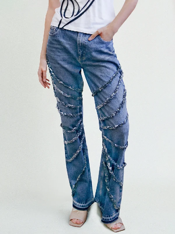 Women's tie - dye festival pants Straight - leg women jeans with a classic and timeless appeal Elm Braided Upcycled Denim Jeans Women's tie - dye festival pants Straight - leg women jeans with a classic and timeless appeal Elm Braided Upcycled Denim Jeans