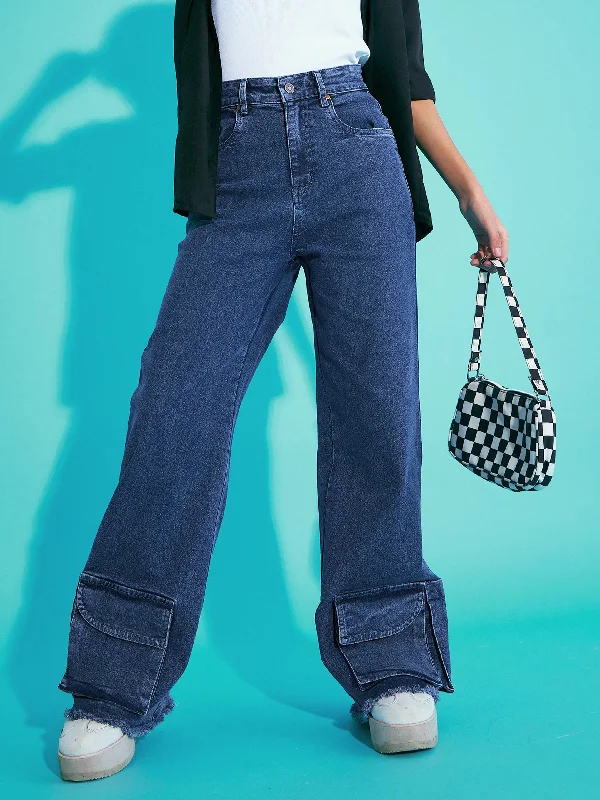 Women's pants with stretch panels Light - wash women jeans for a fresh and summery appearance Girls Blue Acid Wash Hem Pocket Straight Jeans Women's pants with stretch panels Light - wash women jeans for a fresh and summery appearance Girls Blue Acid Wash Hem Pocket Straight Jeans