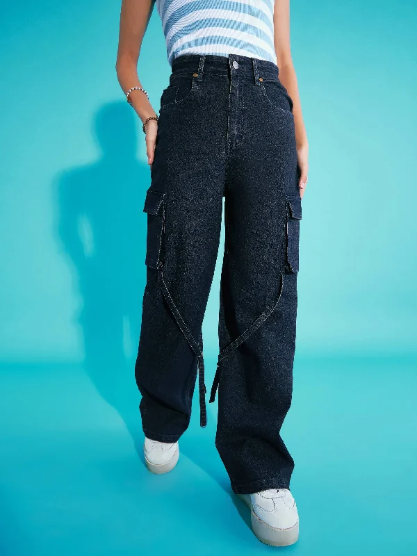 Women's cotton jogger pants Acid - wash women jeans with a retro finish Girls Navy Blue Acid Wash Side Pocket Cargo Jeans Women's cotton jogger pants Acid - wash women jeans with a retro finish Girls Navy Blue Acid Wash Side Pocket Cargo Jeans