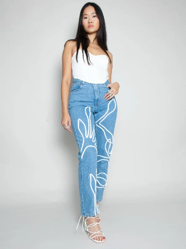 Women's sustainable fashion pants Jeggings women jeans combining the comfort of leggings and style of jeans High Waisted Organic & Recycled Floral Trim Blue Jeans Women's sustainable fashion pants Jeggings women jeans combining the comfort of leggings and style of jeans High Waisted Organic & Recycled Floral Trim Blue Jeans