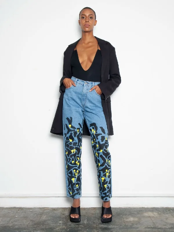 Women's cotton jogger pants Acid - wash women jeans with a retro finish High Waisted Organic & Recycled Mushroom Wood Blue Jeans Women's cotton jogger pants Acid - wash women jeans with a retro finish High Waisted Organic & Recycled Mushroom Wood Blue Jeans