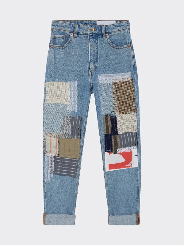 Women's pants with anti - odor properties Stretch women jeans for enhanced mobility and comfort High Waisted Recycled "Fully Patchwork" Jeans, Blue Denim Women's pants with anti - odor properties Stretch women jeans for enhanced mobility and comfort High Waisted Recycled "Fully Patchwork" Jeans, Blue Denim