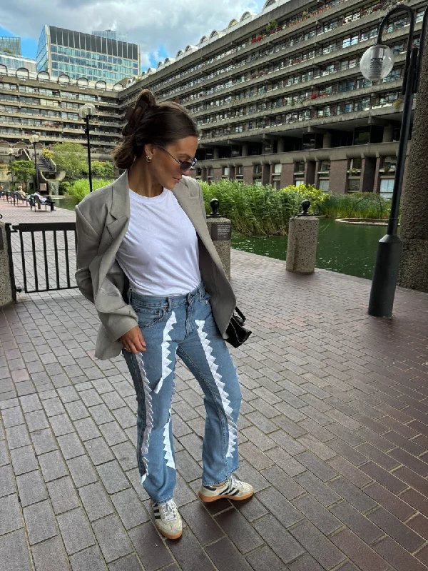 Women's pants for business trips Bootcut women jeans to complement various shoe styles High Waisted Recycled "White Trim" Jeans, Blue Denim Women's pants for business trips Bootcut women jeans to complement various shoe styles High Waisted Recycled "White Trim" Jeans, Blue Denim