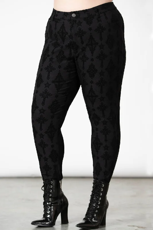 Women's pants for business trips Bootcut women jeans to complement various shoe styles Nora Flocked Trousers [PLUS]
