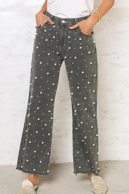 Women's ruffled hem dress pants Cargo women jeans with multiple pockets for added functionality Pearl Designs Charcoal Denim Jeans Women's ruffled hem dress pants Cargo women jeans with multiple pockets for added functionality Pearl Designs Charcoal Denim Jeans