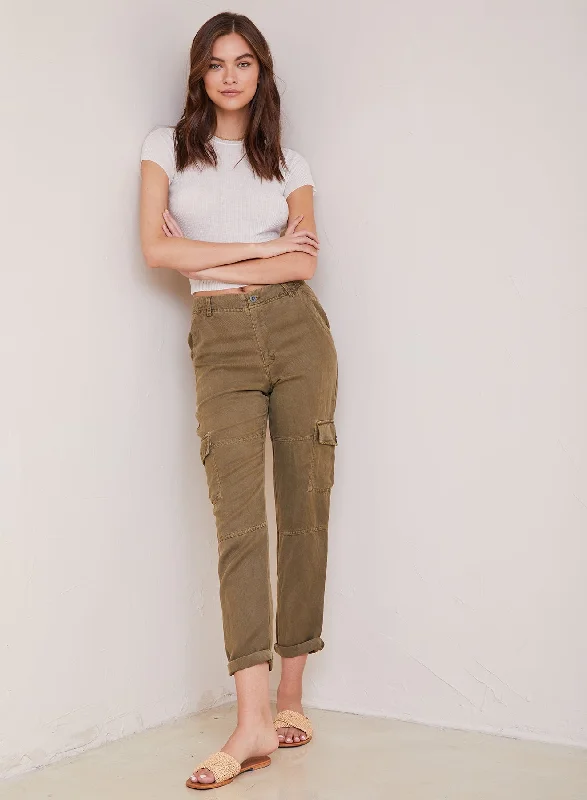 Women's pants with moisture - wicking technology High - rise flare women jeans for a 70s - inspired look Sienna - Rolled Cargo Pocket Women's pants with moisture - wicking technology High - rise flare women jeans for a 70s - inspired look Sienna - Rolled Cargo Pocket