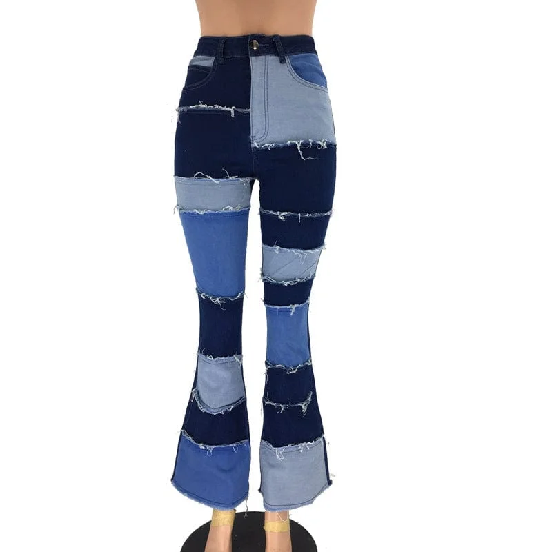 Women's pocket - equipped casual pants Button - fly women jeans with a traditional touch Women's Grunge Contrast Color Splice Flared Pants Women's pocket - equipped casual pants Button - fly women jeans with a traditional touch Women's Grunge Contrast Color Splice Flared Pants