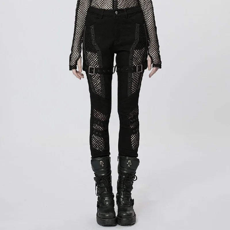 Women's sequined party pants Mom jeans for a nostalgic and casual look Women's Punk Buckles Mesh Splice Eyelets Jeans Women's sequined party pants Mom jeans for a nostalgic and casual look Women's Punk Buckles Mesh Splice Eyelets Jeans