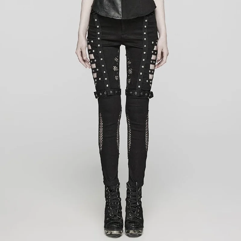 Women's luxury leather pants Stretch women jeans for enhanced mobility and comfort Women's Punk Cutout Mesh Eyelet Jeans Women's luxury leather pants Stretch women jeans for enhanced mobility and comfort Women's Punk Cutout Mesh Eyelet Jeans