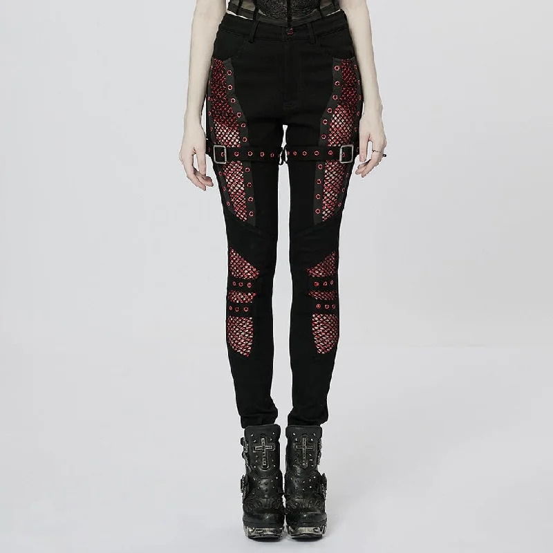 Women's flared office pants Ripped women jeans for a rebellious and fashion - forward style Women's Punk Double Color Mesh Splice Jeans Women's flared office pants Ripped women jeans for a rebellious and fashion - forward style Women's Punk Double Color Mesh Splice Jeans