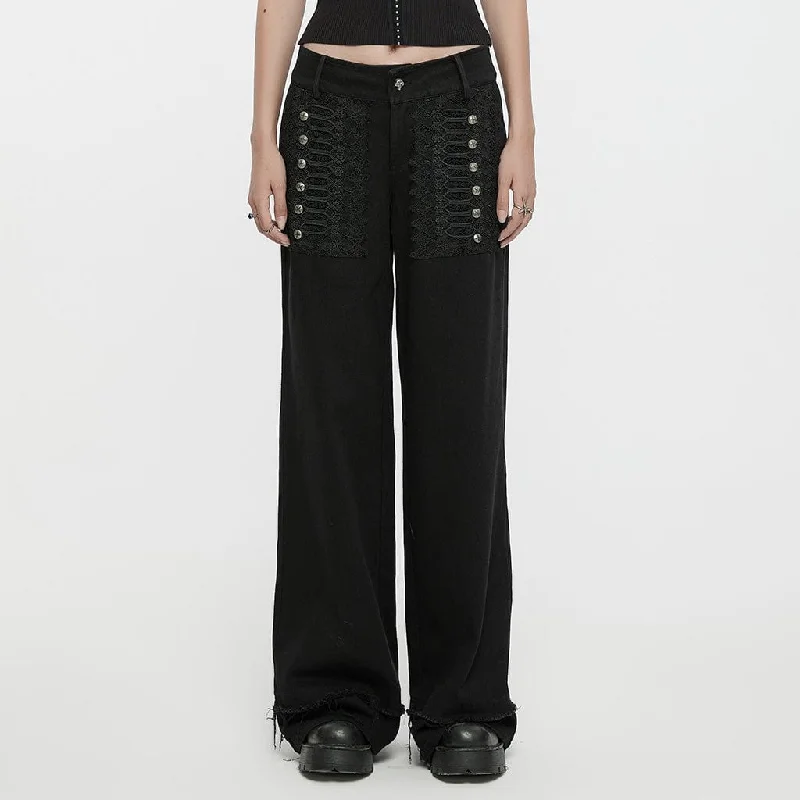 Women's velvet party pants Embellished women jeans with studs or rhinestones for a glamorous touch Women's Punk Lace Splice Unedged Denim Pants Women's velvet party pants Embellished women jeans with studs or rhinestones for a glamorous touch Women's Punk Lace Splice Unedged Denim Pants