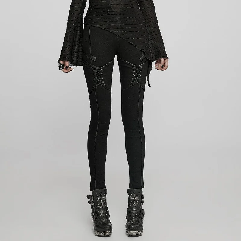 Women's pants for family gatherings Embroidered women jeans with intricate patterns Women's Punk Lacing-up Skinny Jeans
