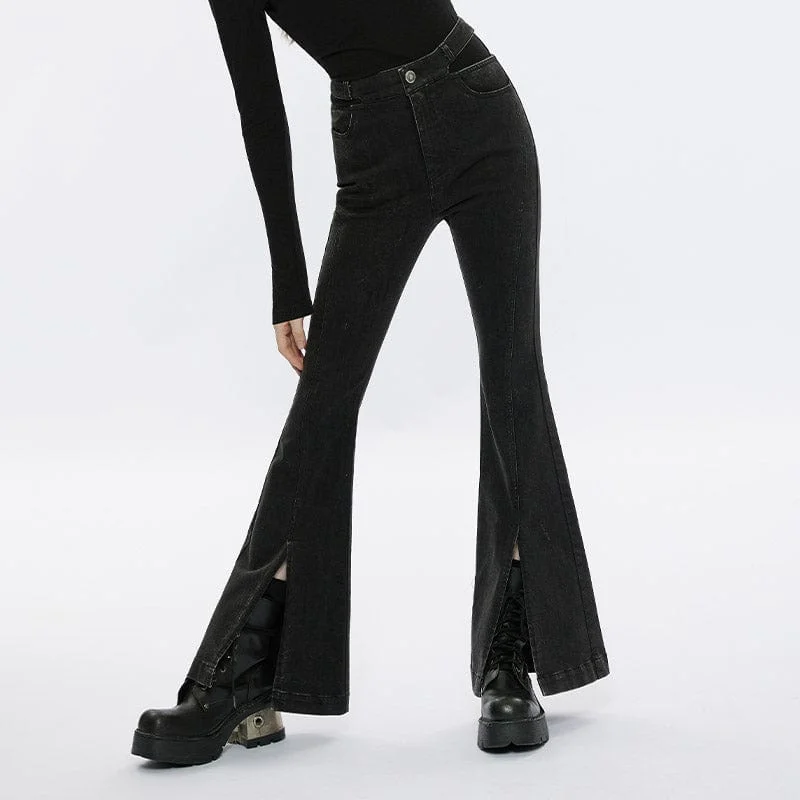 Women's pants for running Wide - leg women jeans for a modern and relaxed vibe Women's Punk Split Flared Jeans Women's pants for running Wide - leg women jeans for a modern and relaxed vibe Women's Punk Split Flared Jeans