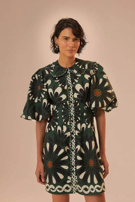 Mini dresses with fringe for a bohemian styleGreen Ainika Flowers Short Sleeve Mini Dress