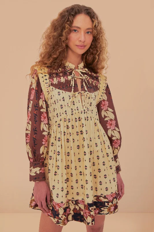 Mini dresses with spaghetti straps for a delicate lookAinika Maxi Floral Cream Open Yoke Mini Dress