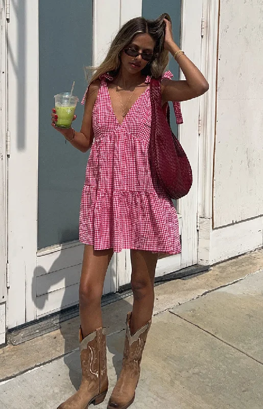 Printed mini dresses for a casual day outAngel Girl Red Gingham Mini Dress