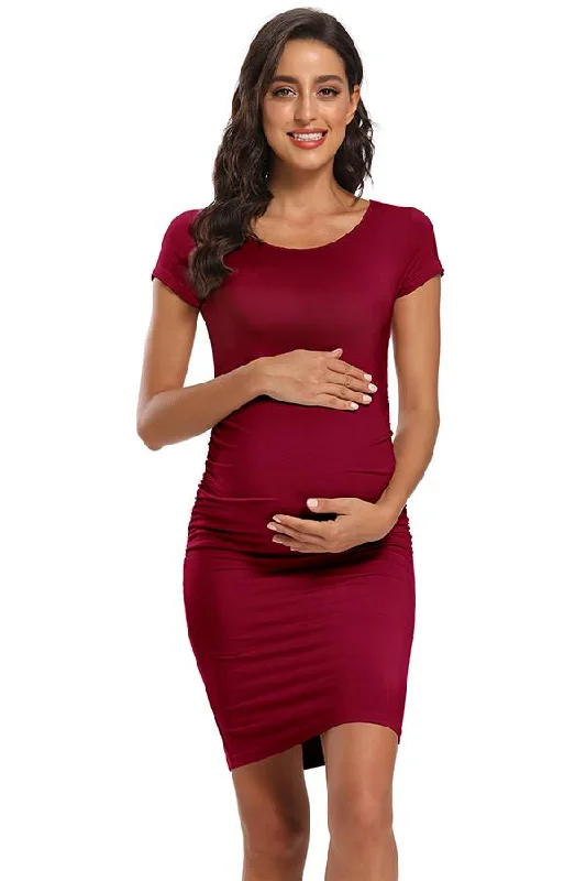 Linen mini dresses for a breathable summer optionBasic Ruched Bodycon Maternity Dress Linen mini dresses for a breathable summer optionBasic Ruched Bodycon Maternity Dress