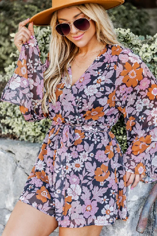 Mini dresses with belted waists for a defined silhouetteCan't Get Better Black Multi V Neck Long Sleeve Belted Romper FINAL SALE