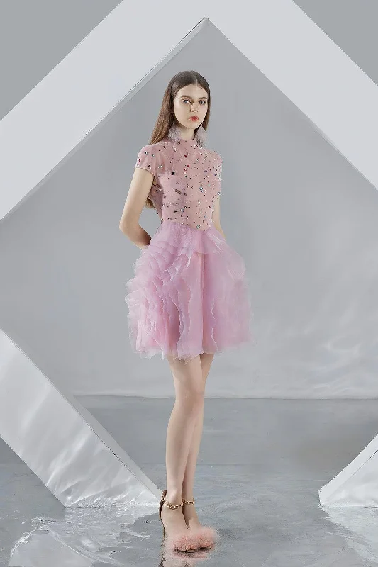Sequined mini dresses for New Year's EveEmerie Layered Short Sleeved Organza Mini Dress Sequined mini dresses for New Year's EveEmerie Layered Short Sleeved Organza Mini Dress