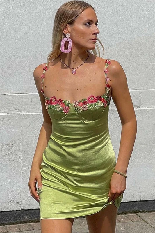 Mini dresses with keyhole necklinesFloral Embroidery Solid Color Cami Dress