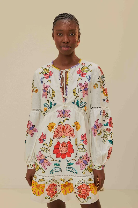 Mini dresses with abstract prints for an artistic lookOff-White Floral Insects Mini Dress